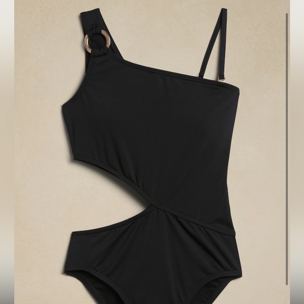 Asymmetrical Cut Out One Piece swimsuit, black, size s